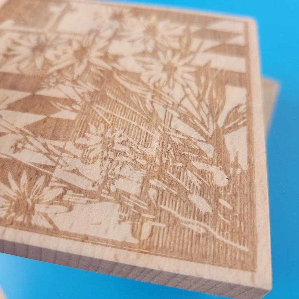 Maryland State Pride Wooden Coaster Set‎ of 4 w/Holder Laser Engraved Beech Wood